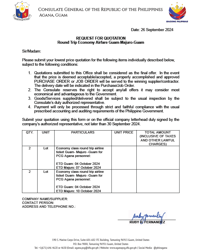 RFQ Airfare Majuro