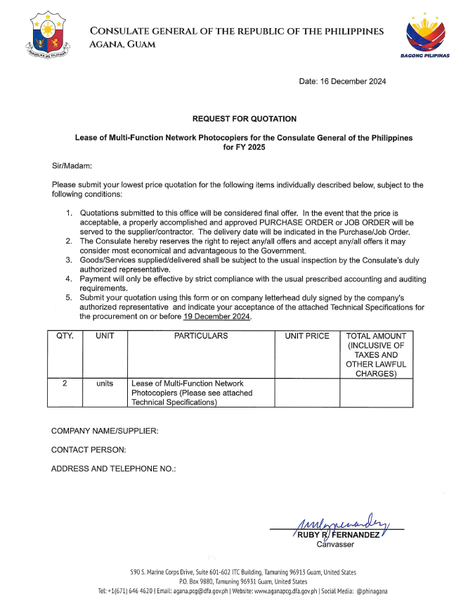 RFQ Lease of Multi Functional Network Photocopiers