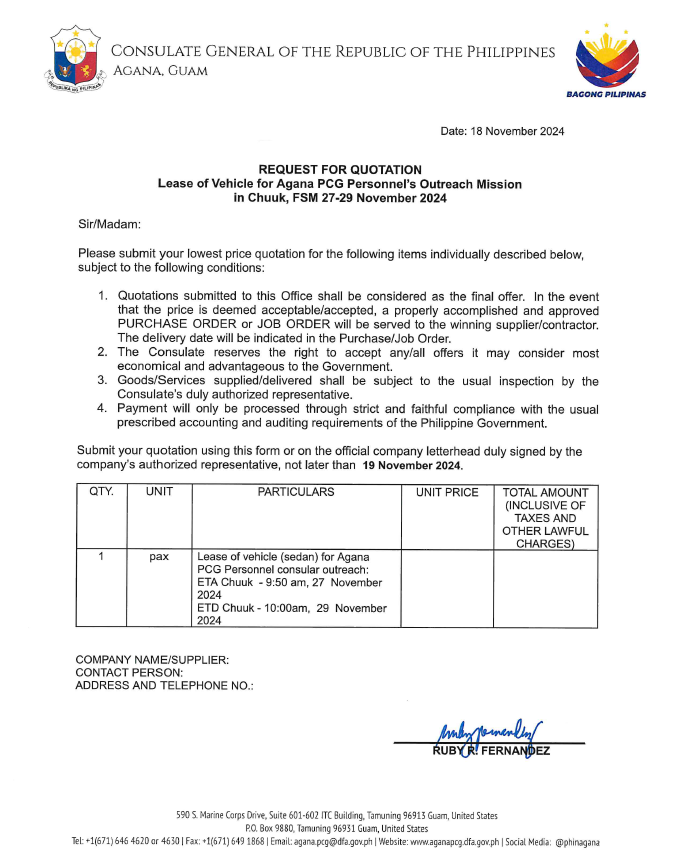 RFQ LOVehicle Chuuk FSM