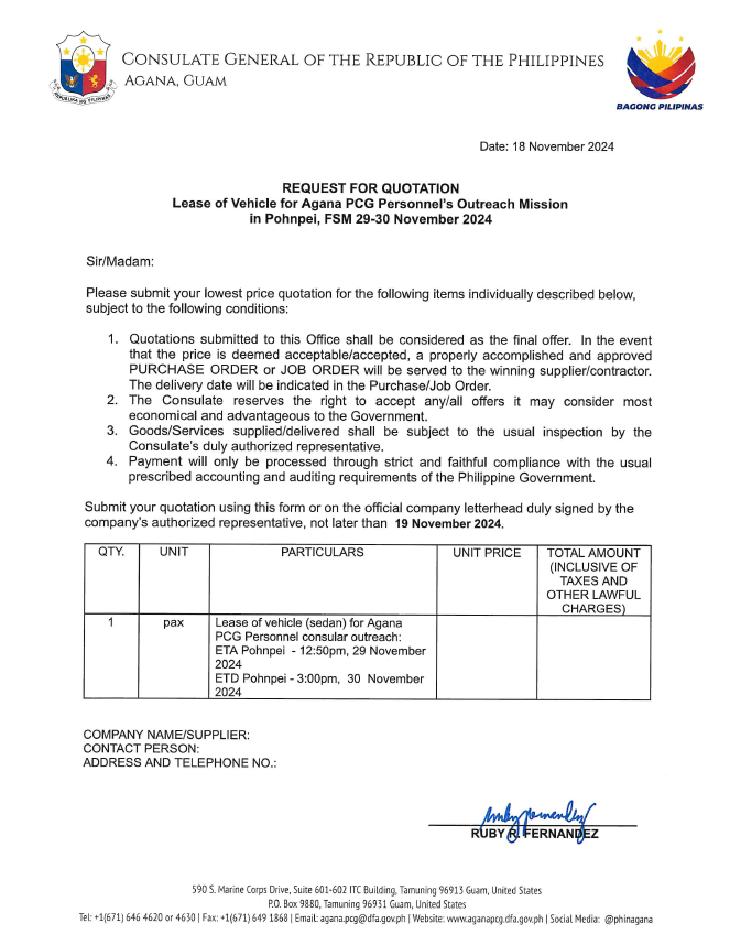 RFQ LOVehicle Pohnpei FSM