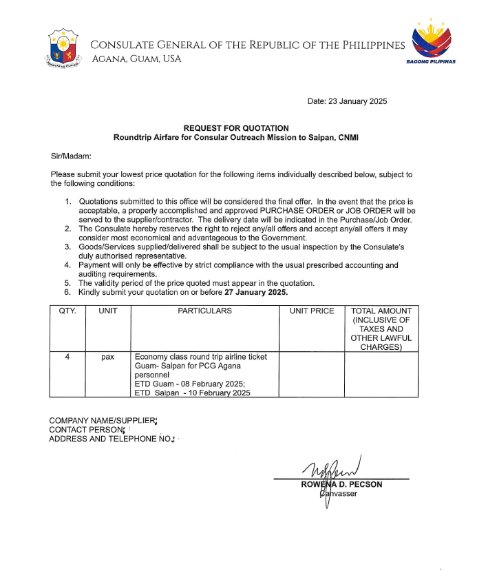 225 RFQ Airfare for COM to SaipanCNMI 1