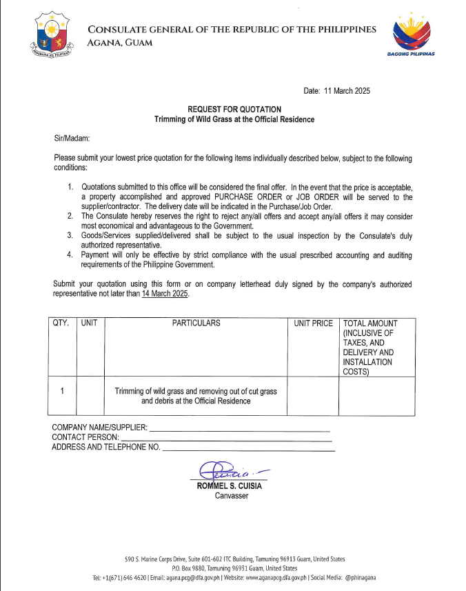 325 RFQ Trimming of Wild Grass at the Official Residence