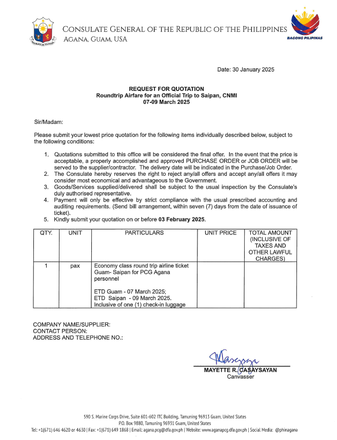 325 RFQ Airfare for Saipan