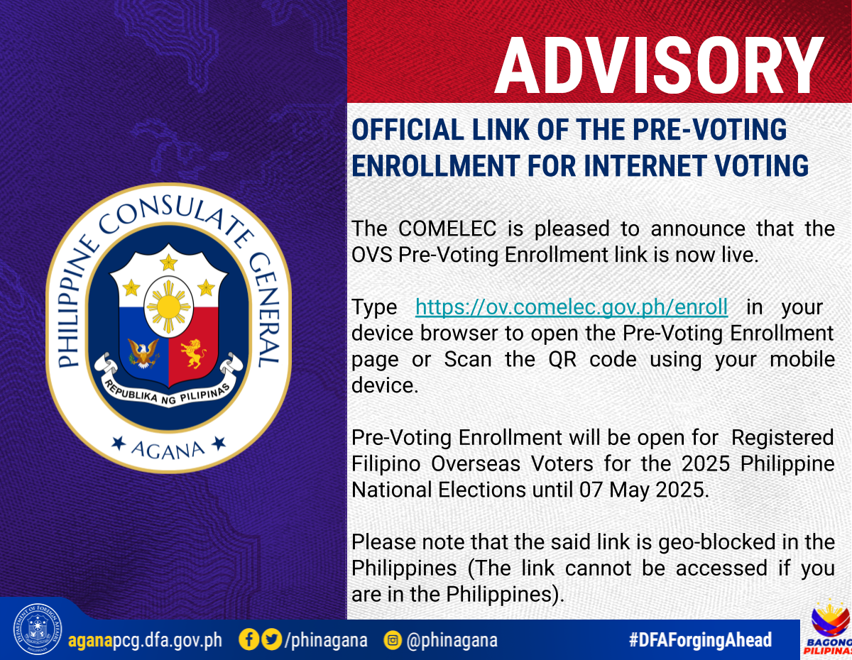 ADVISORY Comelec Link for Pre Voting Enrollment for Internet Voting